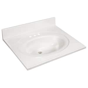 Cultured Marble Single Bowl Vanity Top Solid Ivory Swirl, 25 In.