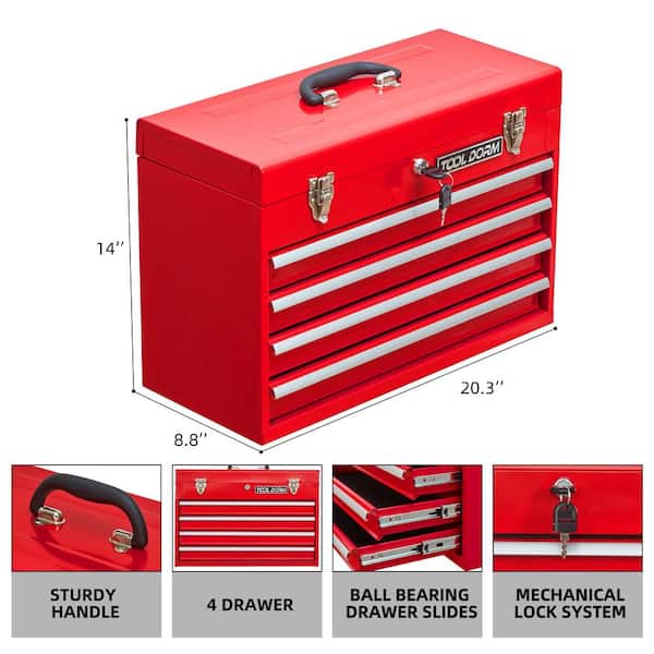 Indomitus 4-Drawer Metal Tool Box (8.8 in. W) - Steel Chest with
