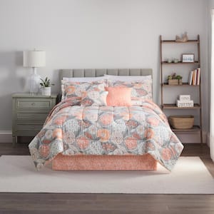Classic Century 6-Piece Coral Floral Pattern Polyester King Comforter Set