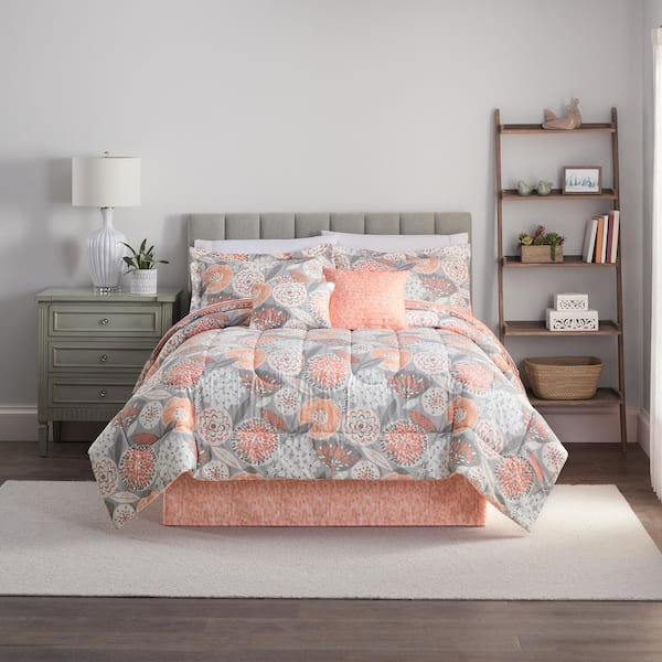 Unbranded Classic Century 6-Piece Coral Floral Pattern Polyester King Comforter Set