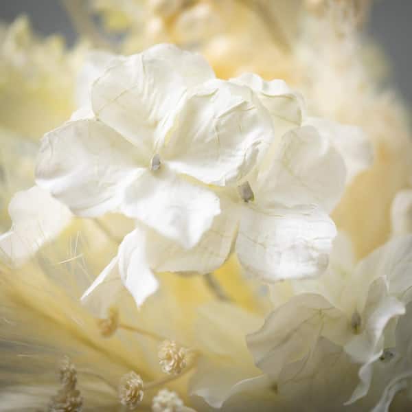 SULLIVANS 18.25 in. Artificial Hydrangea and Pampas Grass Small Wreath, Cream