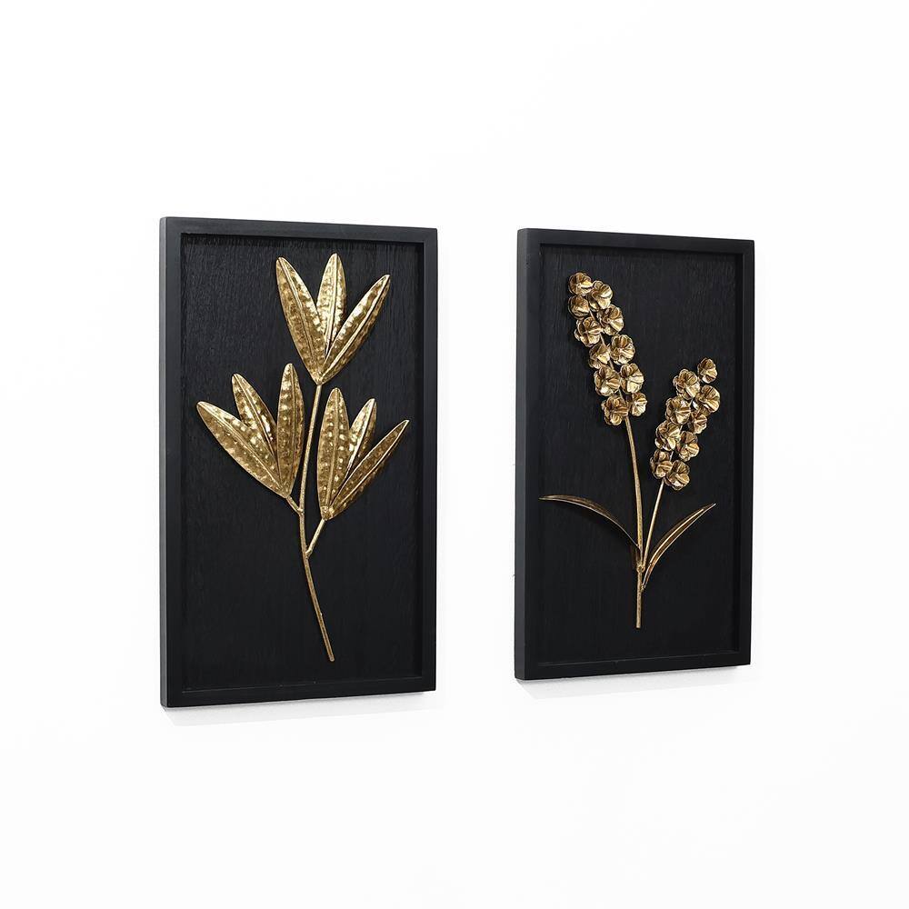 Gold and Black Metal Flower Bouquet Wall Sculpture Set