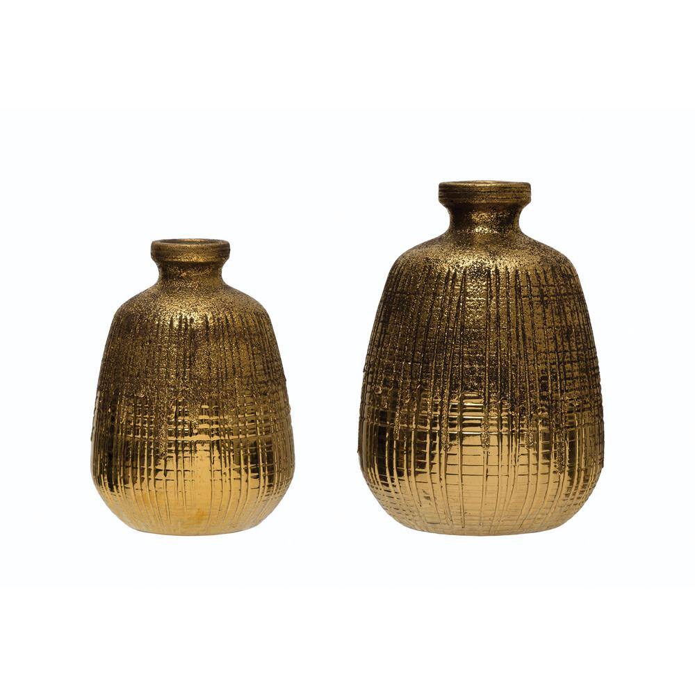 Gold Textured Ceramic Decorative Table Vase, 5.8"