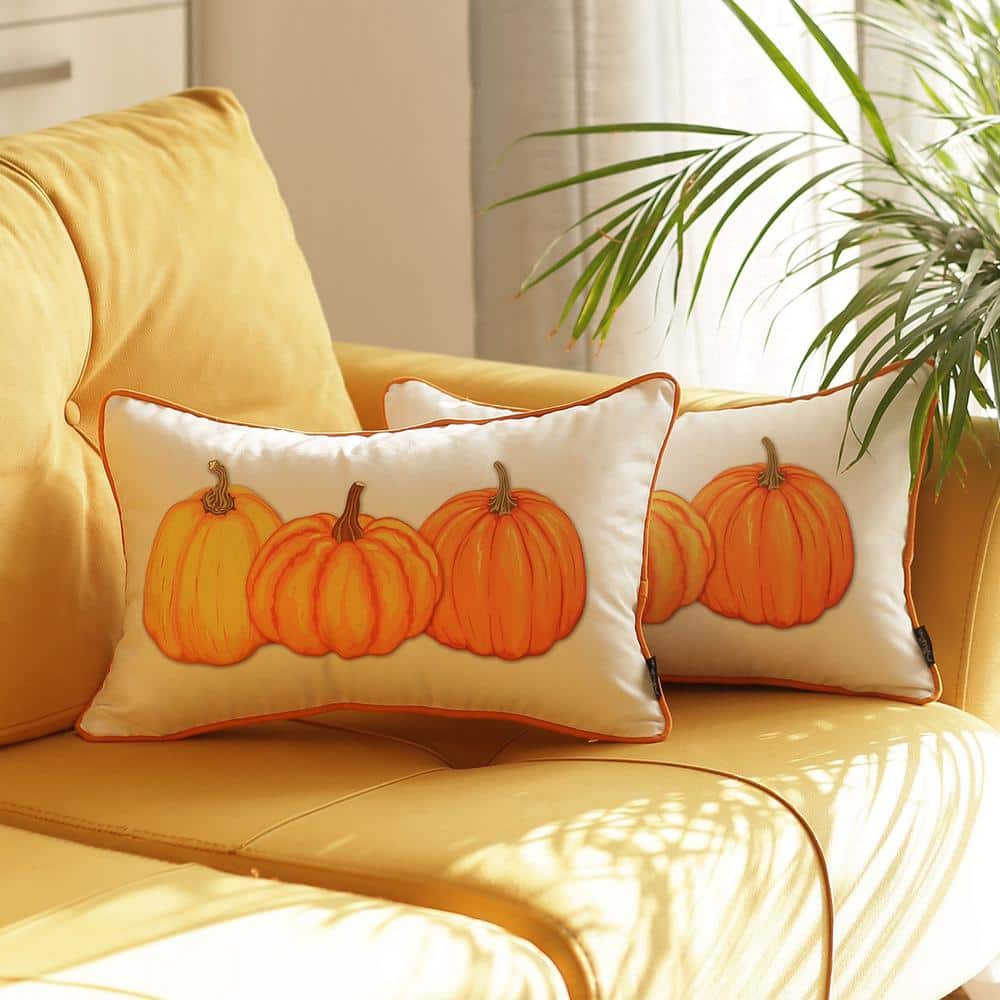 Fall Thanksgiving Decorative Throw Pillow Pumpkins Lumbar Set of 2, Size: Multi-Color, White