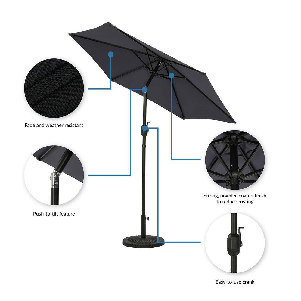 Slate Gray 7.5-ft Hexagon Steel Market Patio Umbrella
