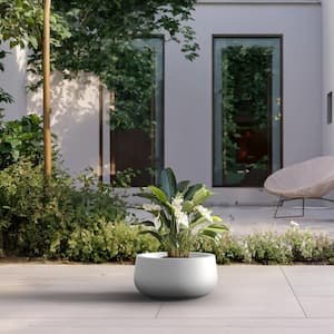 Lightweight 15 in. W. x 8 in. Crisp White Extra Large Tall Round Concrete Plant Pot/Planter for Indoor and Outdoor