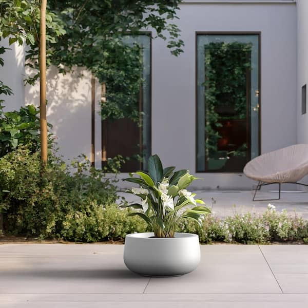 Sapcrete Lightweight 15in. x 8in. Crisp White Extra Large Tall Round Concrete Plant Pot/Planter for Indoor & Outdoor
