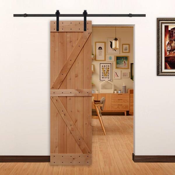 24 in. x 84 in. Ready-to-Assemble British Brace Hardwood Interior Sliding Barn Door Slab with Hardware Kit