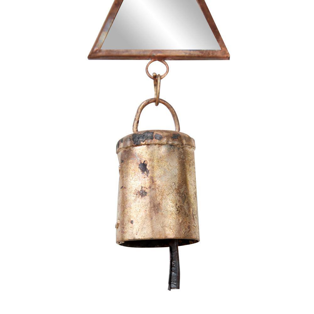 32" Brown Metal Geometric Windchime with Glass Mirrors and Bells