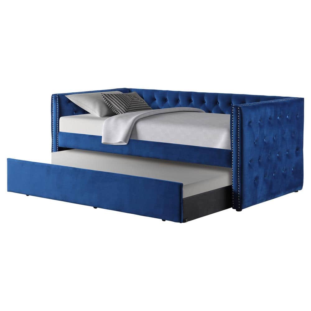 Nikora Blue Upholstered Twin Daybed with Tufted Headboard