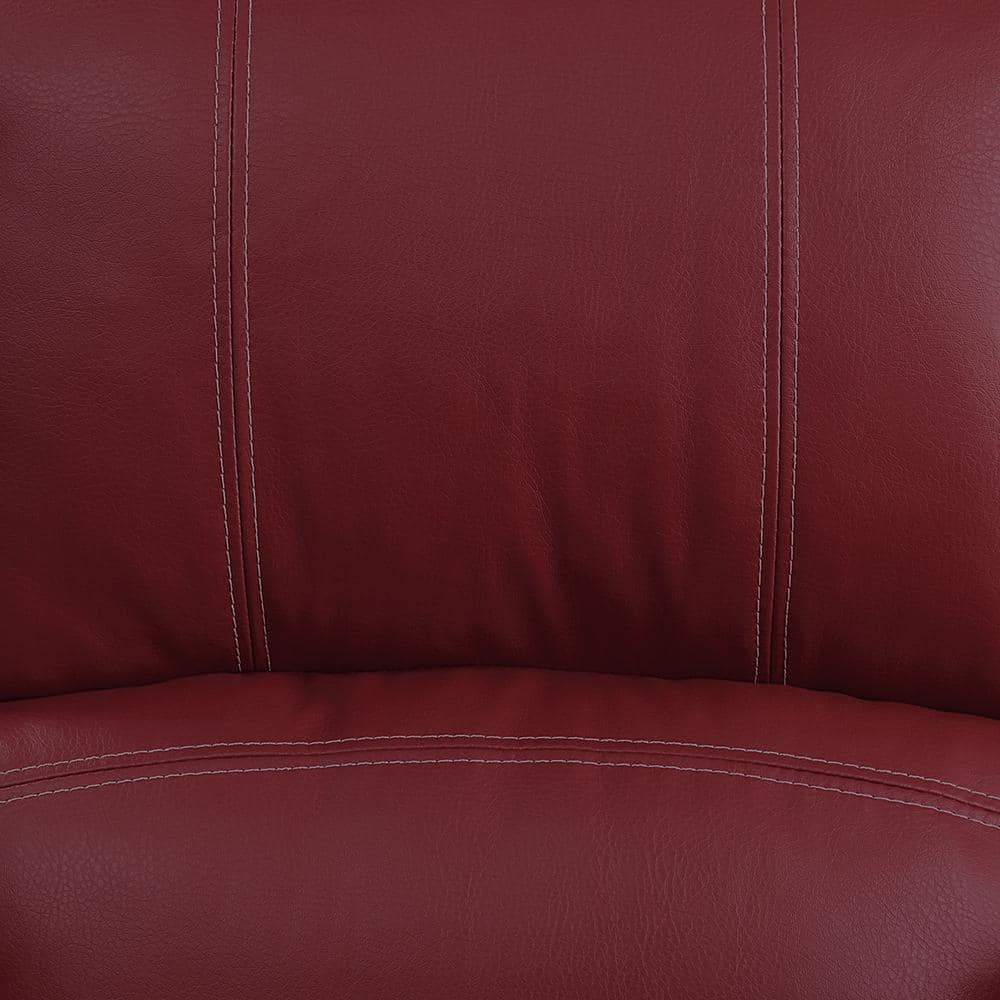 Red Faux Leather Swivel Recliner with Wood Base