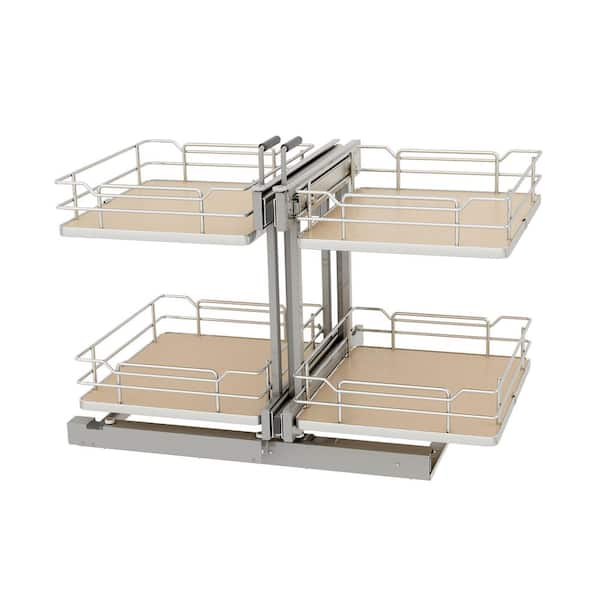 Steel 2-Tier Pullout Solid Bottom Organizer for Blind Corner Cabinets w/ Soft-Close