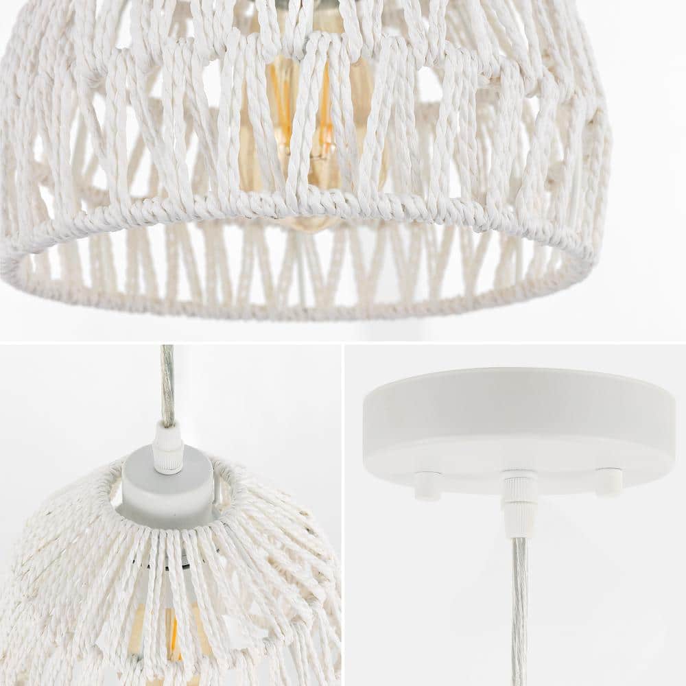 White Woven Rope and Iron LED Pendant Light