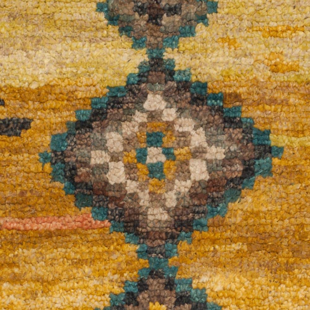 Hand-Knotted Geometric Gold & Ivory Wool-Blend 5' x 8' Area Rug