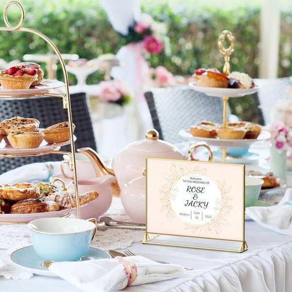 Afoxsos 7 x 5 Horizontal Clear Acrylic Sign Holder with Gold