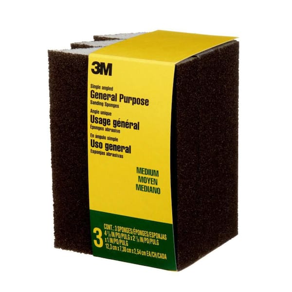 3M 2-7/8 in. x 4-7/8 in. 80 Medium-Grit Single Angled Sanding Sponge (3 Sponge-Pack)
