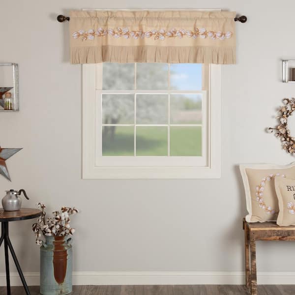 VHC BRANDS Ashmont Floral Cotton Ruffled 60 in. L x 16 in. W Cotton Valance in Golden Tan Creme Khaki