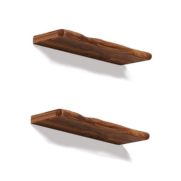 24 in. W x 8 in. D x 1.4 in. H Walnut Floating Shelf Rustic Farmhouse Wooden Wall Mounted Live Edge Pine for Kitchen