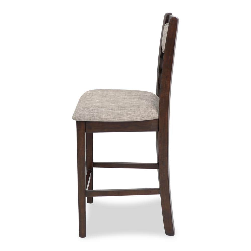 Cherry Brown Round Wood Counter Set with 4 Chairs