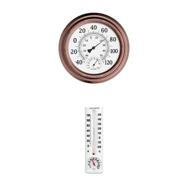8 in. Indoor/Outdoor Copper Thermometer and Hygrometer Gauge with Humidity Thermometer Combo