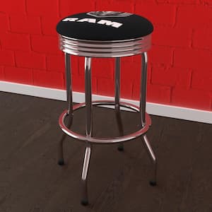 RAM Logo Black 29 in. Black Backless Metal Bar Stool with Vinyl Seat