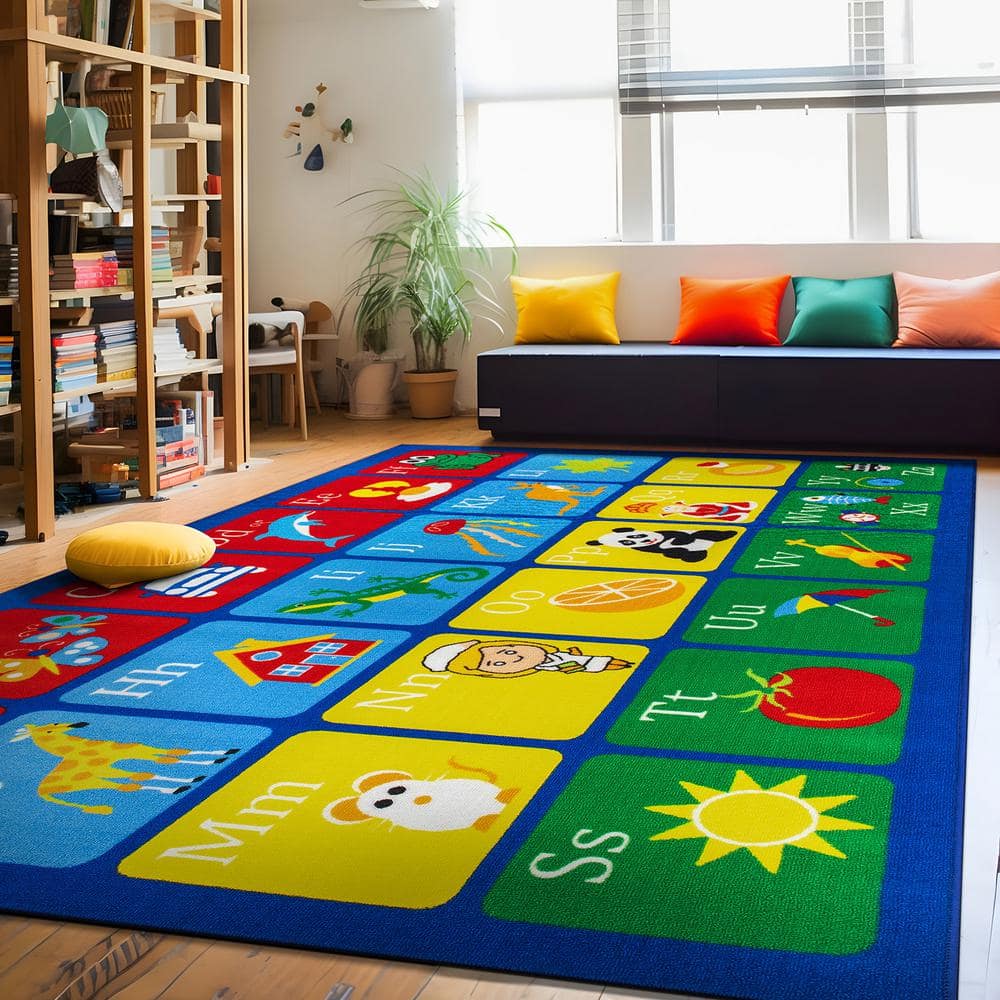 Multicolor Synthetic Alphabet Educational Kids Area Rug 8' x 10'