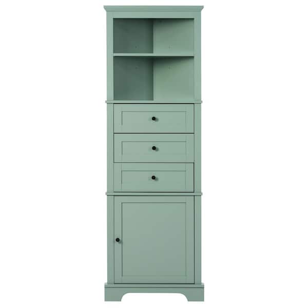 Unbranded 23.00 in. W x 13.40 in. D x 68.90 in. H Green Triangle Linen Cabinet with 3 Drawers and Adjustable Shelves