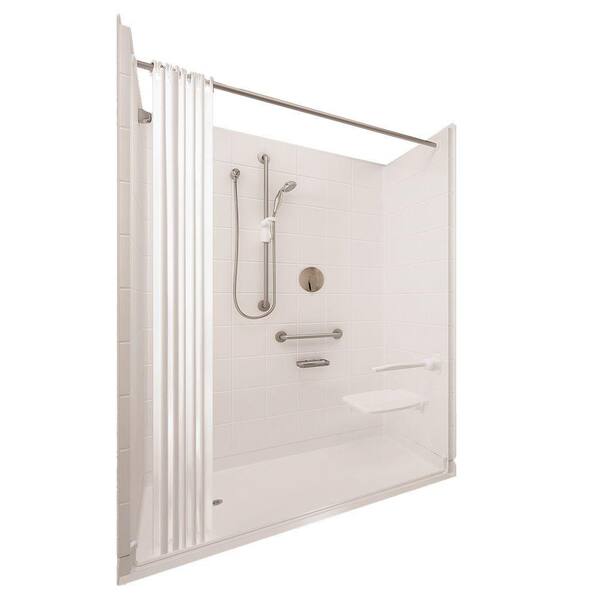 Ella Elite Satin 31 in. x 60 in. x 77-1/2 in. 5-piece Barrier Free Roll In Shower System in White with Left Drain