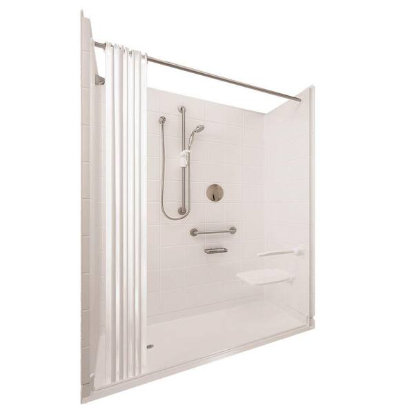 Ella Elite Satin 33-4/12 in. x 60 in. x 77-1/2 in. 5-piece Barrier Free Roll In Shower System in White with Left Drain