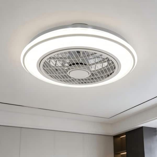 5-Watt 5-Blade White Standard Flush Mount Ceiling Fans w/ Stepless Dimming and Night Light, Grey and White Finish