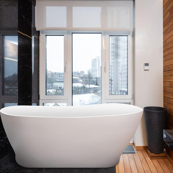 JimsMaison 66.93 in. x 31.49 in. Acrylic Flatbottom Freestanding Soaking Bathtub in White