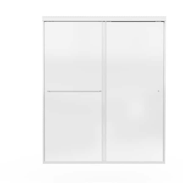 WELLFOR 60 in. W x 72 in. H Double Sliding Framed Shower Door in Brushed Nickel with 6 mm Clear Glass