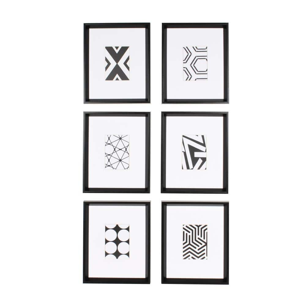 6-Piece Black and White Geometric Abstract Framed Art Set