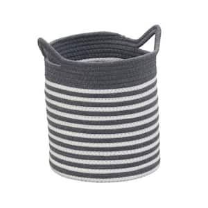 Striped Grey and White Fabric Cotton Basket