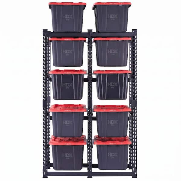 10-Tote Metal Storage Rack (50 in. W x 78 in. H x 24 in. D) and 27 Gal. Red/Black Tough Storage Tote (10-Count) Combo