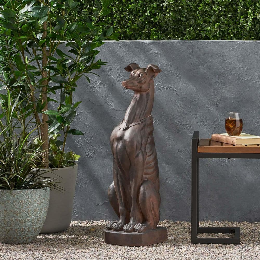 Dark Brown Magnesium Oxide Hound Sitting Dog Statue Outdoor Dog Garden Scul