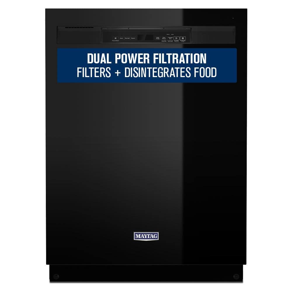 Maytag 24 in. Black Front Control Built-In Tall Tub Dishwasher with Stainless Steel Tub and Dual Power Filtration, 50 dBA