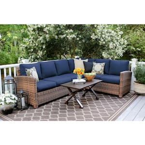 Dalton 5-Piece Wicker Sectional Seating Set with Navy Polyester Cushions