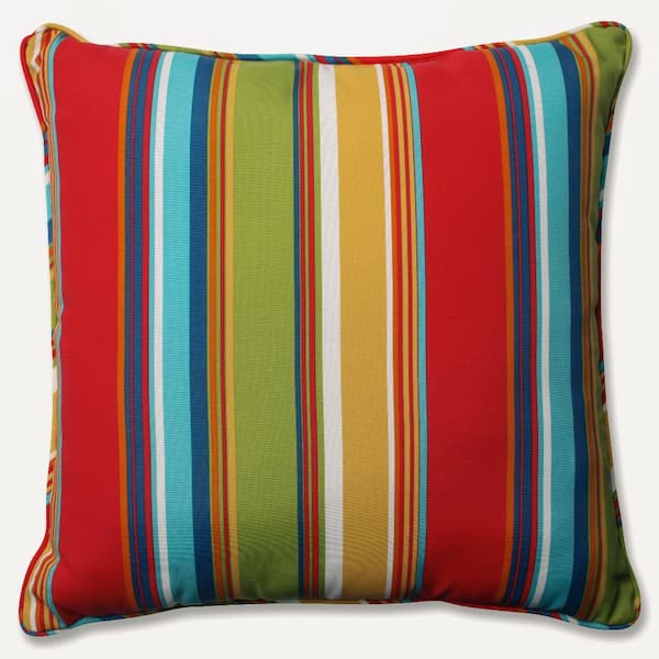 Pillow Perfect Stripe Red Square Outdoor Square Throw Pillow