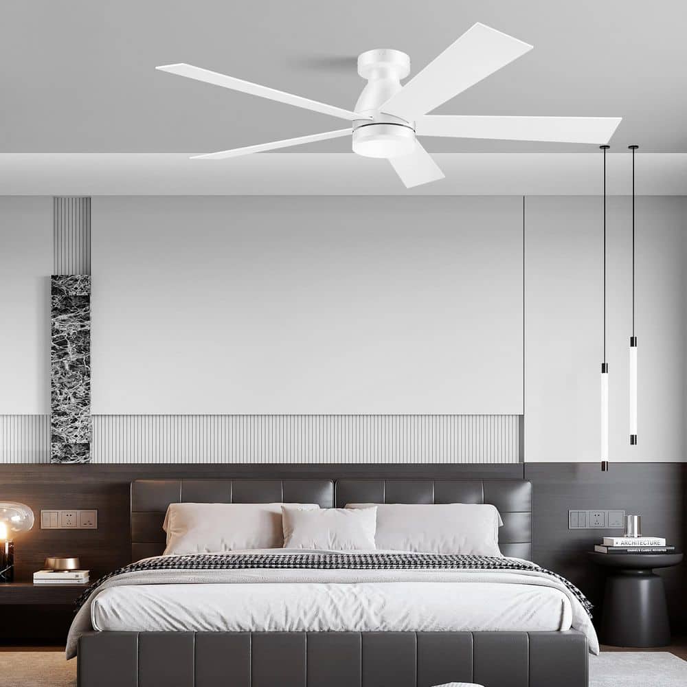 52 in.Outdoor Indoor Modern White Flush Mount Ceiling Fan with Lights Remote, Controll by Voice Alexa App,Quiet DC Motor price history on PriceWatchPro