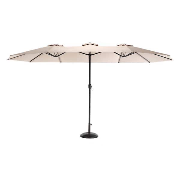 Unbranded 14.8 ft. Extra Large Patio Umbrella Rectangular Double-sided Outdoor Umbrella with Crank in Khaki