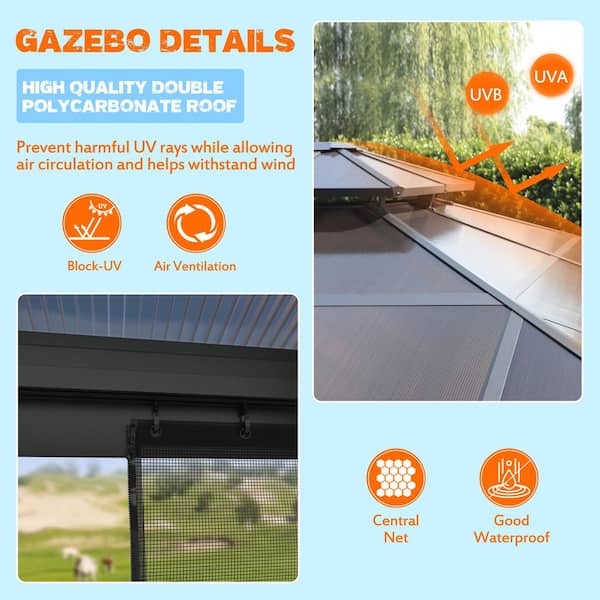 VEIKOUS 13 ft. x 10 ft. Polycarbonate Double Top Gazebo with