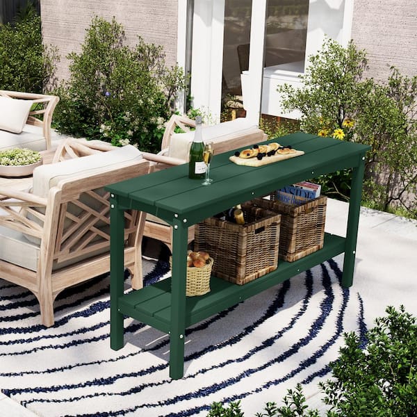 Laguna Outdoor Patio Bar Console Table with Storage Shelf Dark Green
