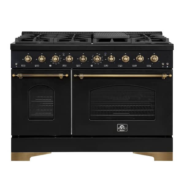 Antico 48" 8 Burner Black Double Oven Gas Range