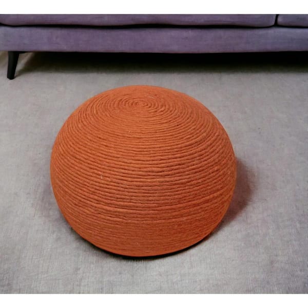 Orange Wool Round Accent Ottoman