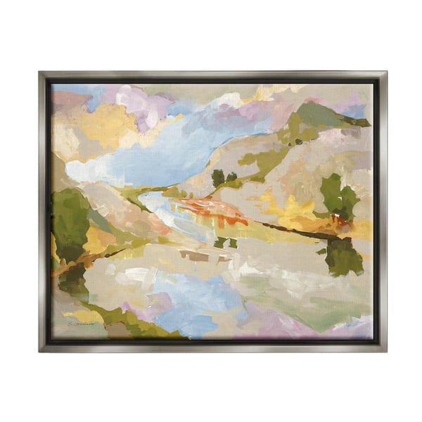 The Stupell Home Decor Collection Abstract Mountain Reflection Painting Design by Trevor Copenhaver Floater Framed Abstract Art Print 31 in. x 25 in.