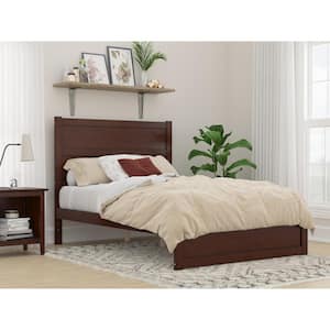 NoHo 53-1/2 in. W Walnut Full Size Solid Wood Frame with Footboard and Attachable USB Device Charger Platform Bed