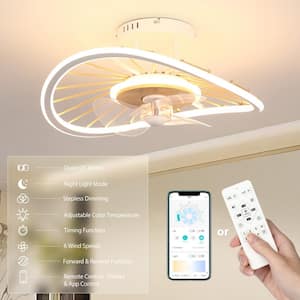 19.6 in. Smart Indoor White Irregular Modern Low Profile Semi Flush Mount Ceiling Fan LED Light with Remote Control App