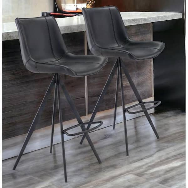 HomeRoots 29.1 in. Black Low Back Metal Bar Chair with Upholstery Seat Set of 2