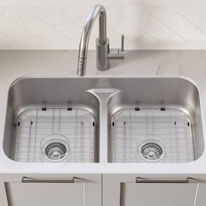 Premier 16 Gauge Stainless Steel 32" 50/50 Double Bowl Undermount Kitchen Sink with WasteGuard Garbage Disposal